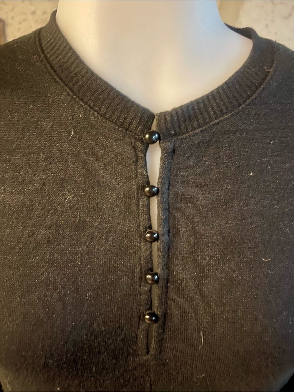 rag & bone Black Henley-Style Button Front Knit Top